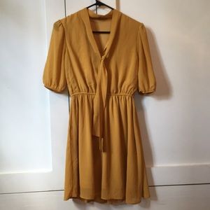 Goldenrod Yellow Dress Tie Neck